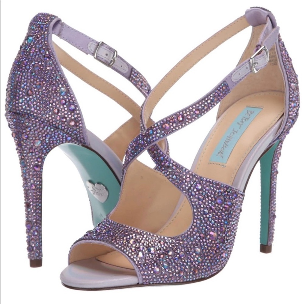 Betsey Johnson Purple rhinestone strappy heels